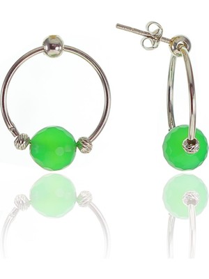 Söğütlü Silver Gümüş Aventürin Taşlı Çember Modeli Küpe