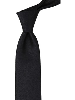 Kravatkolik Siyah Kendinden Desen Mendilli Klasik Kravat KK10687