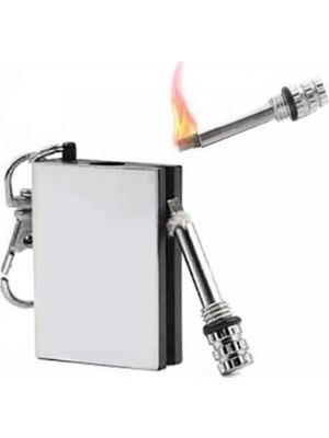 Herkesetoptantic Kibrit Çakmak Magnezyum Çubuklu Anahtarlıklı Benzinli (Gümüş)