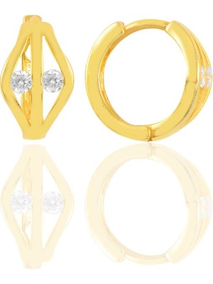 Söğütlü Silver Gümüş Altın Yaldızlı Iki Taşlı Halka Küpe