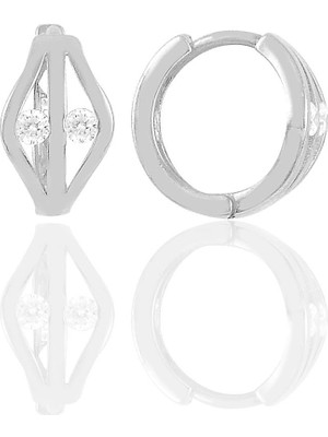 Söğütlü Silver Gümüş Rodyumlu Iki Taşlı Halka Küpe