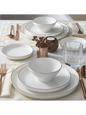 Güral Porselen - Bilbao 8 Parça 2 Kişilik Bone Yemek Takımı - Copper Bakır