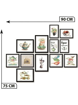 Nt Handmade 12 Parça Ahşap Tablo Seti - Çay Kahve Çaydanlık Mutfak  Için Mdf Duvar Dekoru 90X75 cm