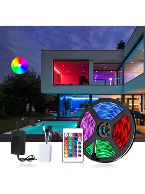 All Avcill LED Şerit LED Iç ve Dış Mekan 3 Çipli 5 Metre Kumandalı Tek Şerit Su Geçirmez LED Rgb