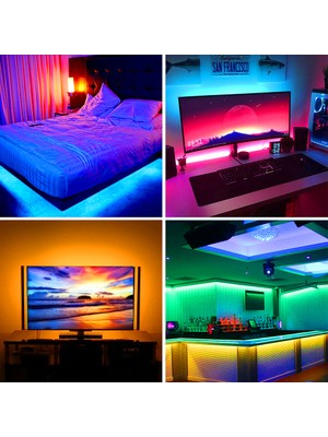 All Avcill LED Şerit LED Iç ve Dış Mekan 3 Çipli 5 Metre Kumandalı Tek Şerit Su Geçirmez LED Rgb