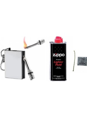 Mobgift 3’lü Set Kibrit Çakmak Magnezyum Çubuklu Anahtarlıklı Benzinli (Gümüş) + Benzin + Fitil