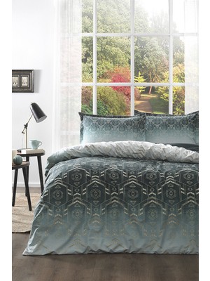 Özdilek Ranforce Fitted Çarşaflı Çift Kişilik Nevresim Takımı-Esagono Yeşil