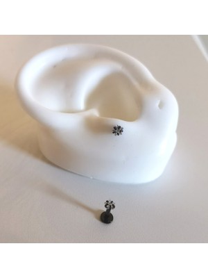 Bylin Cerrahi Çelik Mini Siyah Tek Taş Yıldız Piercing (Taş Çapı 3mm) Bar Uzunluğu 6mm