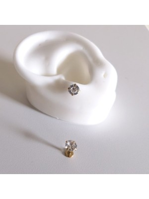 Bylin Cerrahi Çelik Gold Tek Taş Piercing (Taş Çapı 5mm) Bar Uzunluğu 6mm