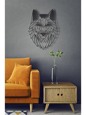Nt Handmade Siyah Ahşap Geometrik Kurt Kafası Duvar Dekoru Salon Oturma Yatak Odası Ofis Için 45 x 40 cm Tablo