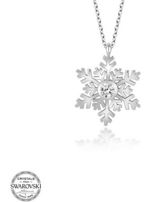 925 Gümüş Swarovski Taşlı Kar Tanesi 925 Ayar Gümüş Kolye