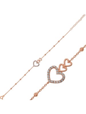 925 Gümüş Üç Kalp Sıralı  925 Ayar Gümüş Bileklik