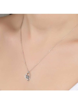 925 Gümüş Swarovski Taşlı Kalp 925 Ayar Gümüş Kolye