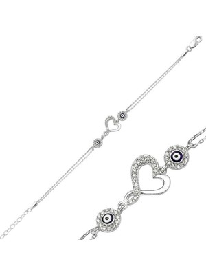 925 Gümüş Kalp Detaylı  925 Ayar Gümüş Bileklik