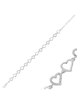 925 Gümüş Kalp Detaylı  925 Ayar Gümüş Bileklik