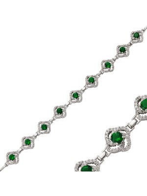 925 Gümüş Çiçek Yeşil Taş Detay 925 Ayar Gümüş Bileklik