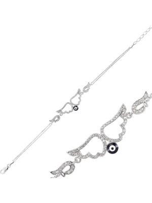 925 Gümüş Melek Kanadı Nazar Detay 925 Ayar Gümüş Bileklik