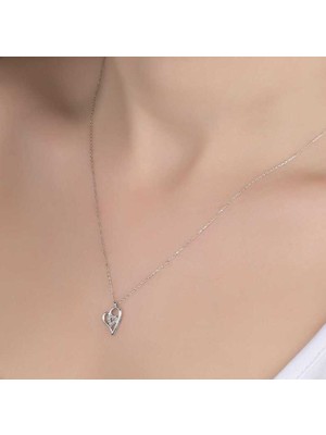 925 Gümüş Swarovski Taşlı Kalp 925 Ayar Gümüş Kolye