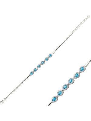 925 Gümüş Su Yolu Mavi Taş 925 Ayar Gümüş Bileklik