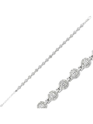 925 Gümüş Beyaz Taşlı Su Yolu Kadın 925 Ayar Gümüş Bileklik