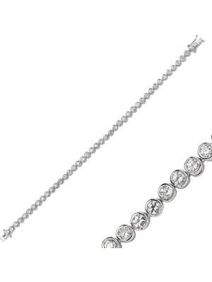 925 Gümüş Beyaz Taşlı Su Yolu Kadın 925 Ayar Gümüş Bileklik