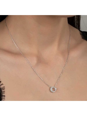 925 Gümüş Swarovski Taşlı Ay Yıldız 925 Ayar Gümüş Kolye