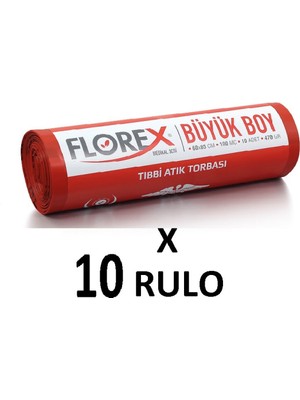 Florex Tıbbi Atık Baskılı Büyük Boy ( 60x85 cm ) Çöp Poşeti 10 Rulo 10*10=100