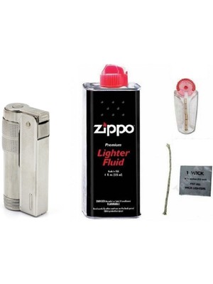 herkesetoptantic 4’lü Set Muhtar Çakmağı Benzinli (Gümüş) + Benzin + Taş + Fitil