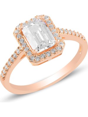 Söğütlü Silver Gümüş Rose Pırlanta Montürlü Baget Taşlı Yüzük