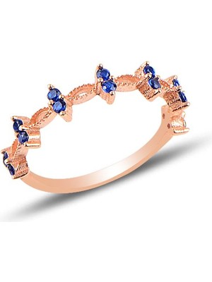 Söğütlü Silver Gümüş Rose Safir Taşlı 925 Ayar Crown Yüzük Şık Tasarım