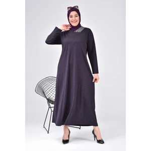 Kadin Buyuk Beden Ay Yaka Anne Elbise Uzun Tesettur