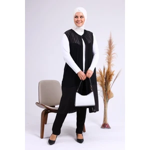 Kadin Buyuk Beden Transparan Taşlı Uzun Yelek