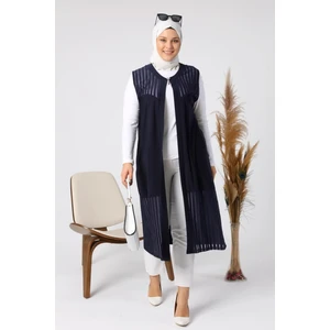 Kadin Buyuk Beden Transparan Taşlı Uzun Yelek