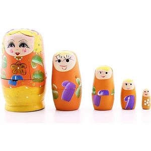5’li Matruşka Bebek Ahşap Turuncu