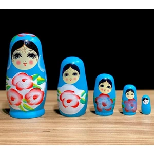 5’li Matruşka Bebek Ahşap Mavi
