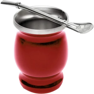 Paslanmaz Çelik Yerba Mate Kupası Seti Çift Katmanlı Vakum Yalıtım Kupa Kırmızı (Yurt Dışından)