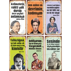 Hayat Poster Gülten Akın, F. Kahlo, Virginia Woolf, Oğuz Atay, Orhan Veli Cemal Süraya 6lı Mini Ahşap Poster Seti