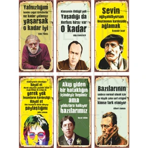 Hayat Poster Can Yücel, Edip Cansever, Özdemir Asaf, John Lennon, Oscar Wilde, Camus 6lı Mini Ahşap Poster Seti