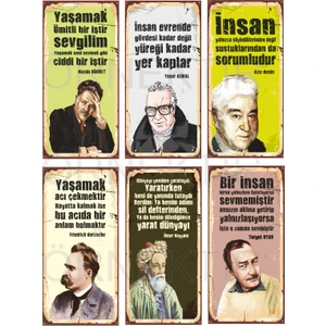 Hayat Poster Nazım Hikmet, Yaşar Kemal, Aziz Nesin, Nietzsche, Hayyam, Turgut Uyar 6lı Mini Ahşap Poster Seti