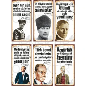 Hayat Poster Mustafa Kemal Atatürk 6lı Mini Retro Ahşap Poster Seti