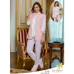 Jar Pierre 316  Peluş Yelekli 3'lü Set Ekru - S