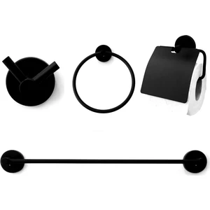 Siyah Banyo 4 Lü Set Yuvarlak Havluluklu