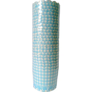 Cupcake Kek Kapsülü Mavi Beyaz Kareli 25'li