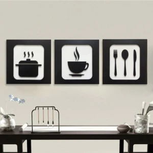 Bi Baksan Ya Duvar Dekorasyon Ahşap Mutfak Tablo Çerçeveli Dekoratif 3 Parça Dekorasyon Seti