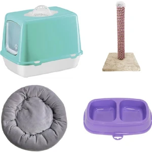 GND Pet Kedi Başlangıç Seti Kedi Tuvaleti 37X50X40CM 40CM Tırmalama Yatak Ikili Mama Kabı