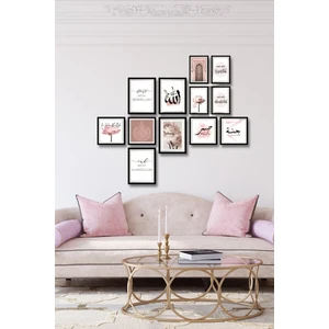 Nt Handmade 12 Parça Ahşap Tablo Seti Pembe Dualar Salon Oturma Odası Yatak Odası Için Mdf Duvar Dekoru 90 x 75 cm