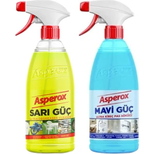 Mavi Güç Ultra Kireç ve Pas Sökücü 1000 ml x Asperox Sarı Güç Ultra Yağ Çözücü 1 Lt Sprey
