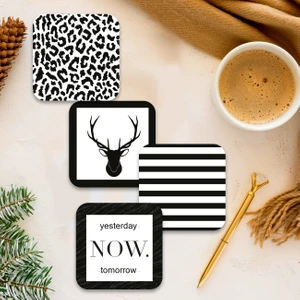 Home Serisi Dijital Baskılı Dörtlü Ahşap Bardak Altlığı Model 020