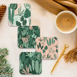 Home Serisi Dijital Baskılı Dörtlü Ahşap Bardak Altlığı Model 025