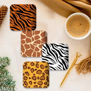 Home Serisi Dijital Baskılı Dörtlü Ahşap Bardak Altlığı Model 027